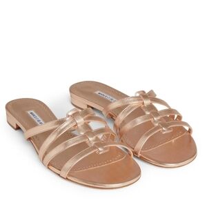 NEW$830 MANOLO BLAHNIK Riran Metallic Leather Strappy Slip-On Flat Sandals 36, 6